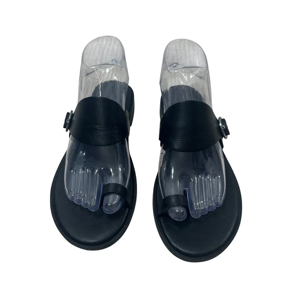 Free People Black Leather Toe‎ Loop Barcelona Buckle Slide Sandals Womens 6